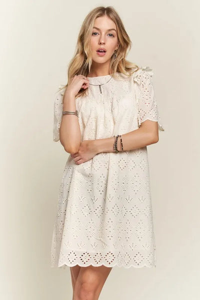 Ruffled Eyelet Round Neck Summer Dress for Women