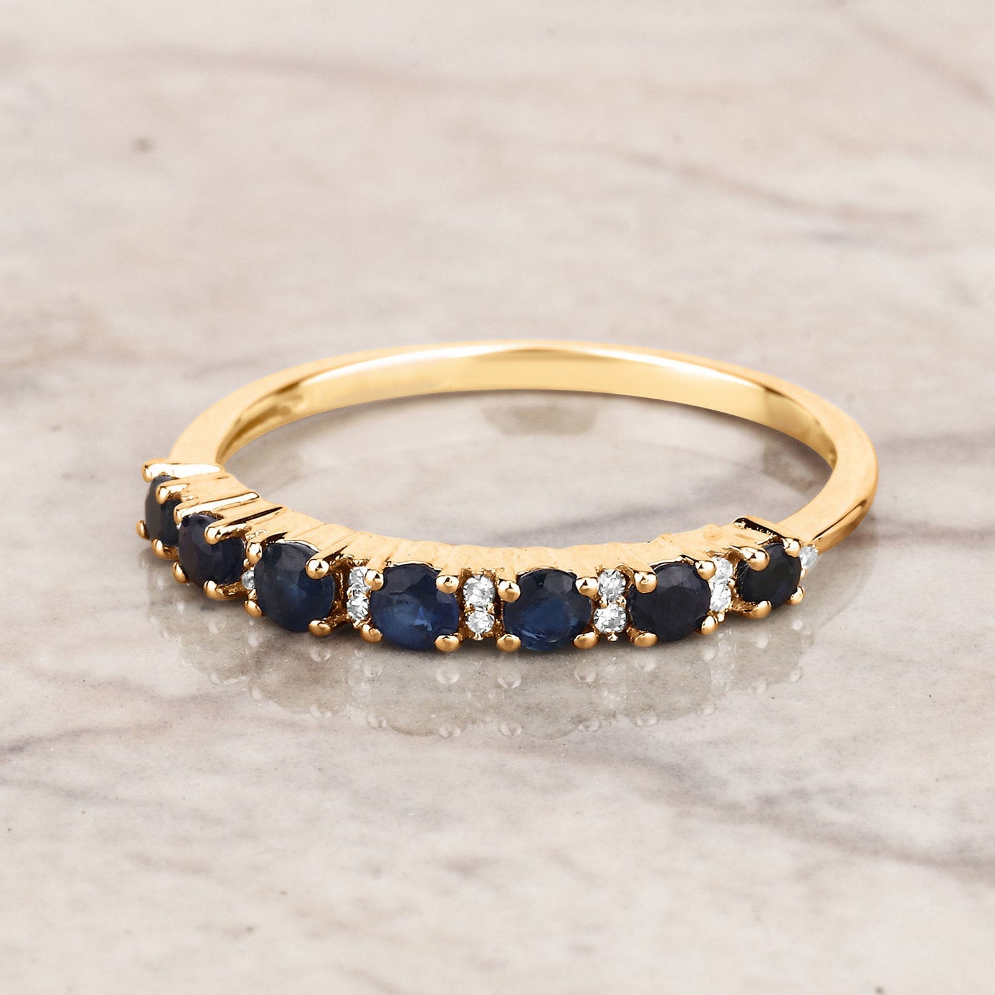 0.43 Carat Blue Sapphire & White Diamond 14K Yellow Gold Engagement Ring
