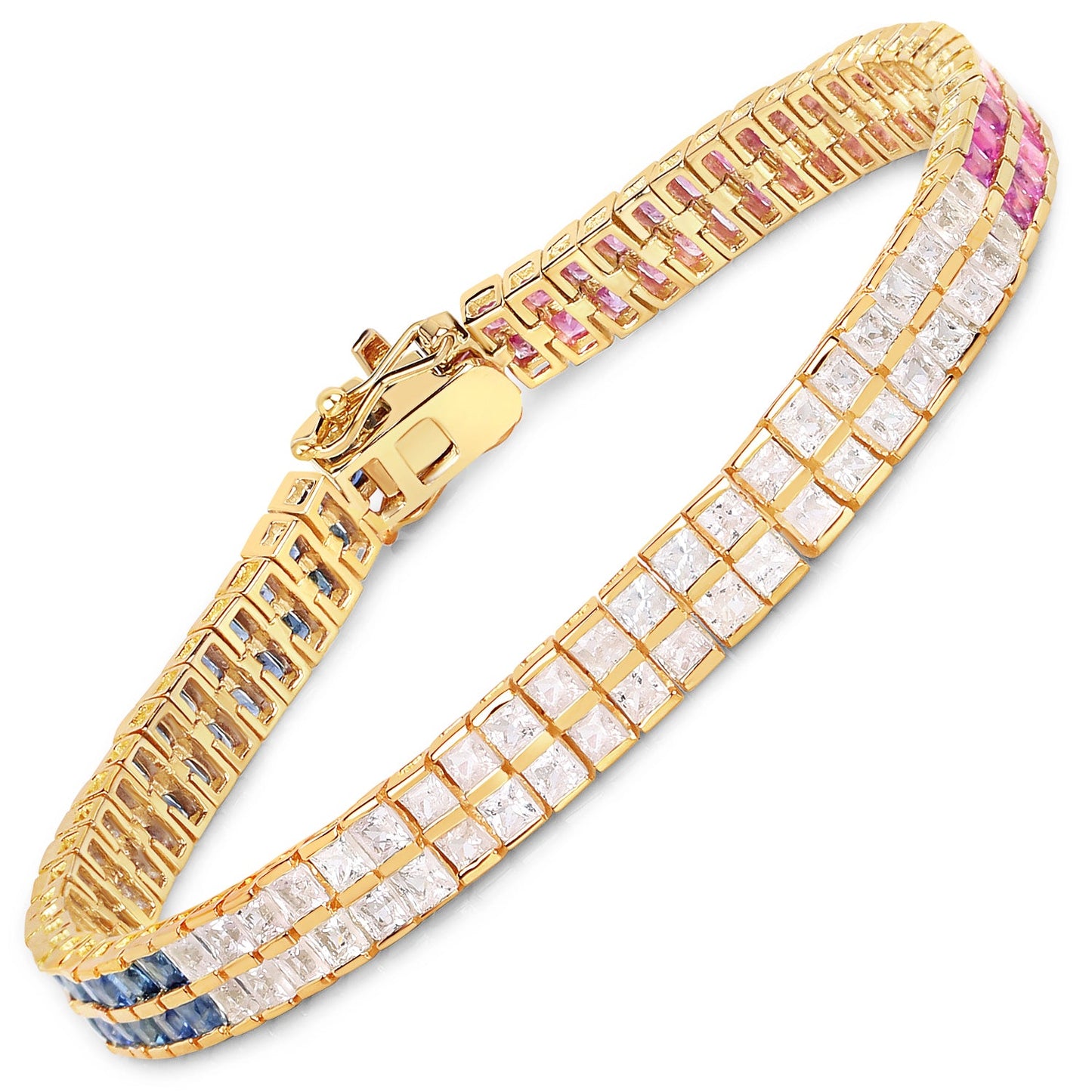 Bracelet en saphir bleu et saphir blanc plaqué or jaune 14K