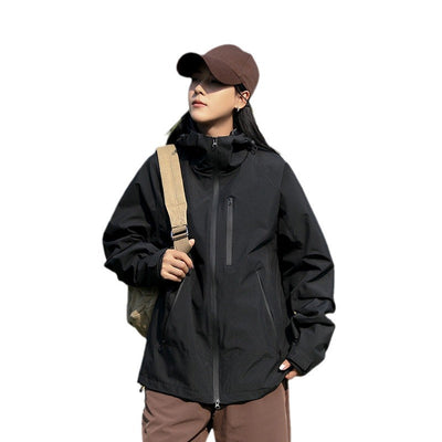 Chaqueta de viaje impermeable y a prueba de viento con capucha y manga larga