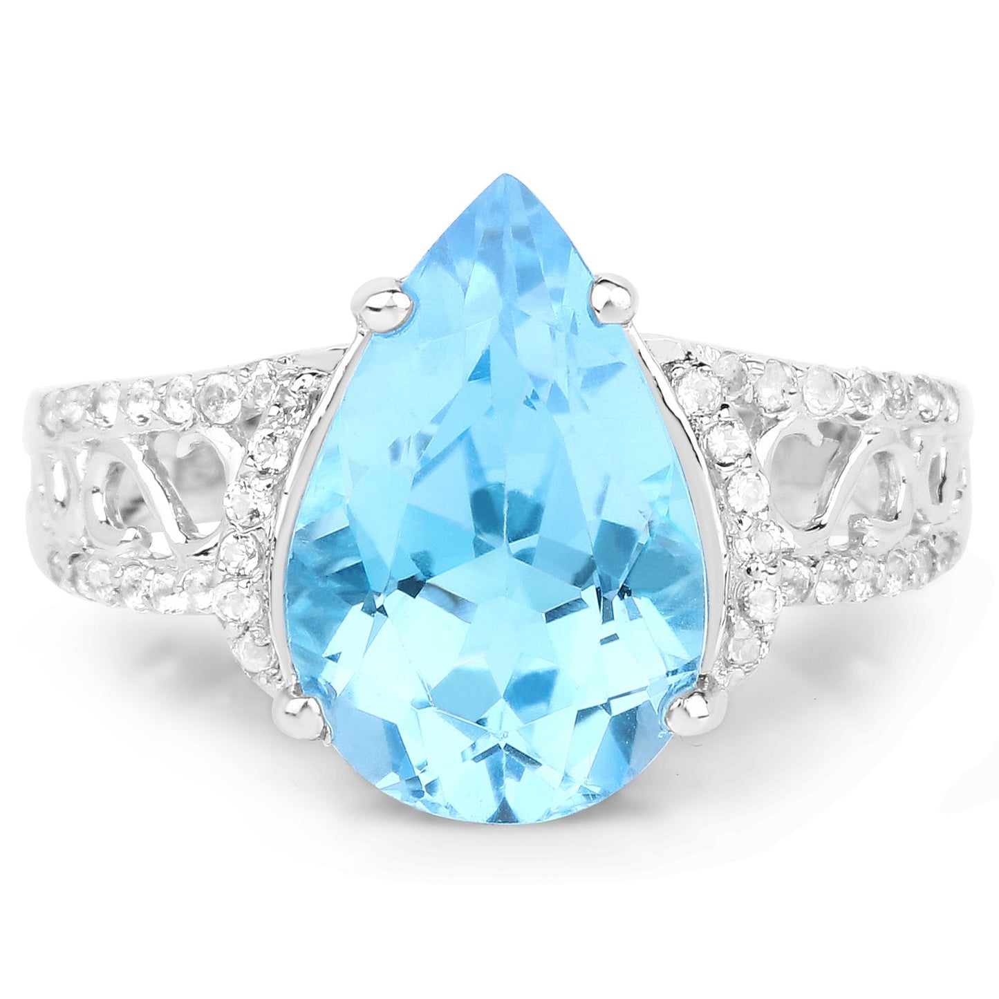 5.50 Carat Swiss Blue Topaz & White Topaz Sterling Silver Ring
