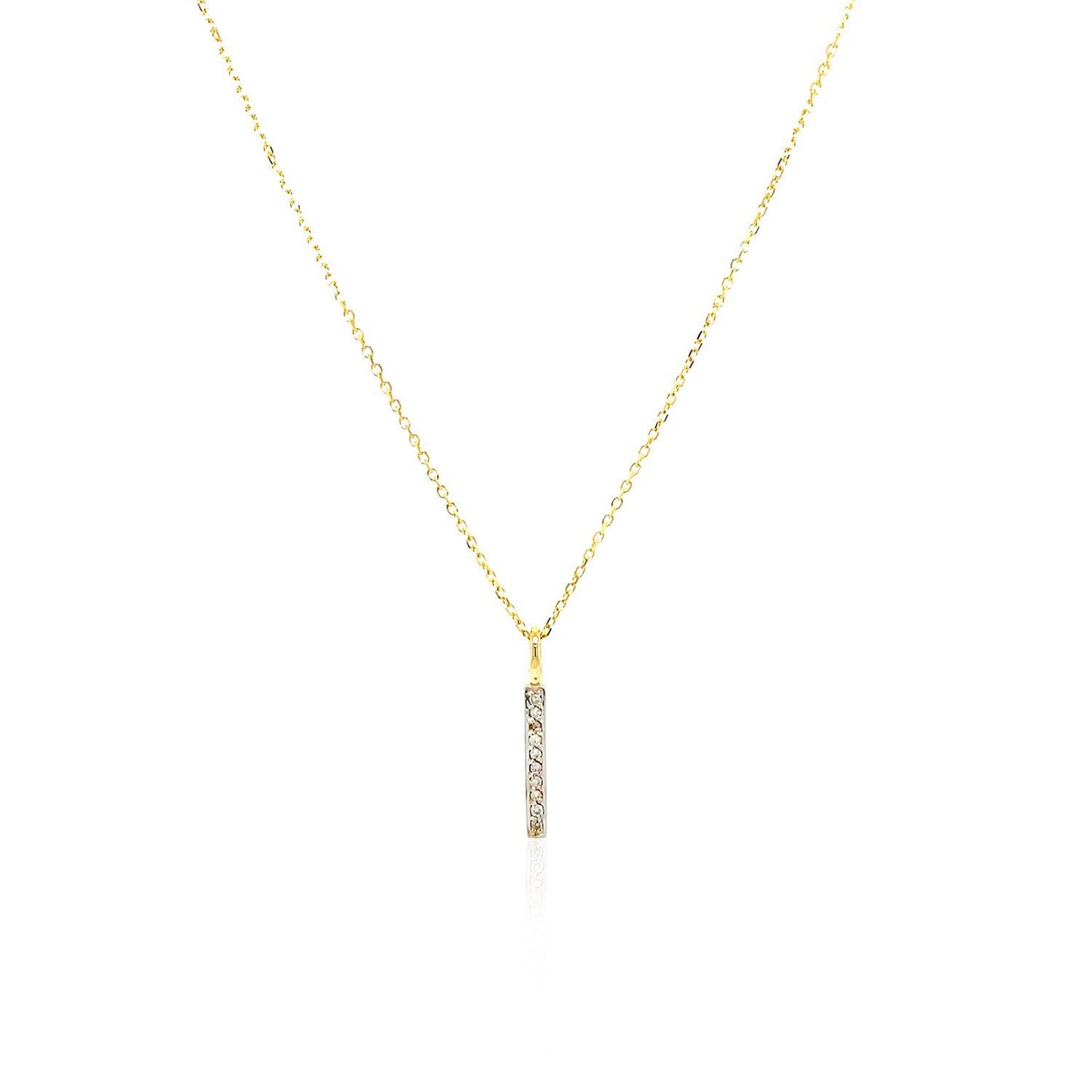 Elegant 14k Yellow Gold Bar Pendant with Diamonds