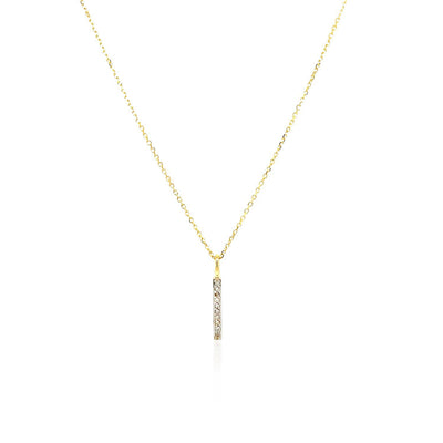 Elegant 14k Yellow Gold Bar Pendant with Diamonds