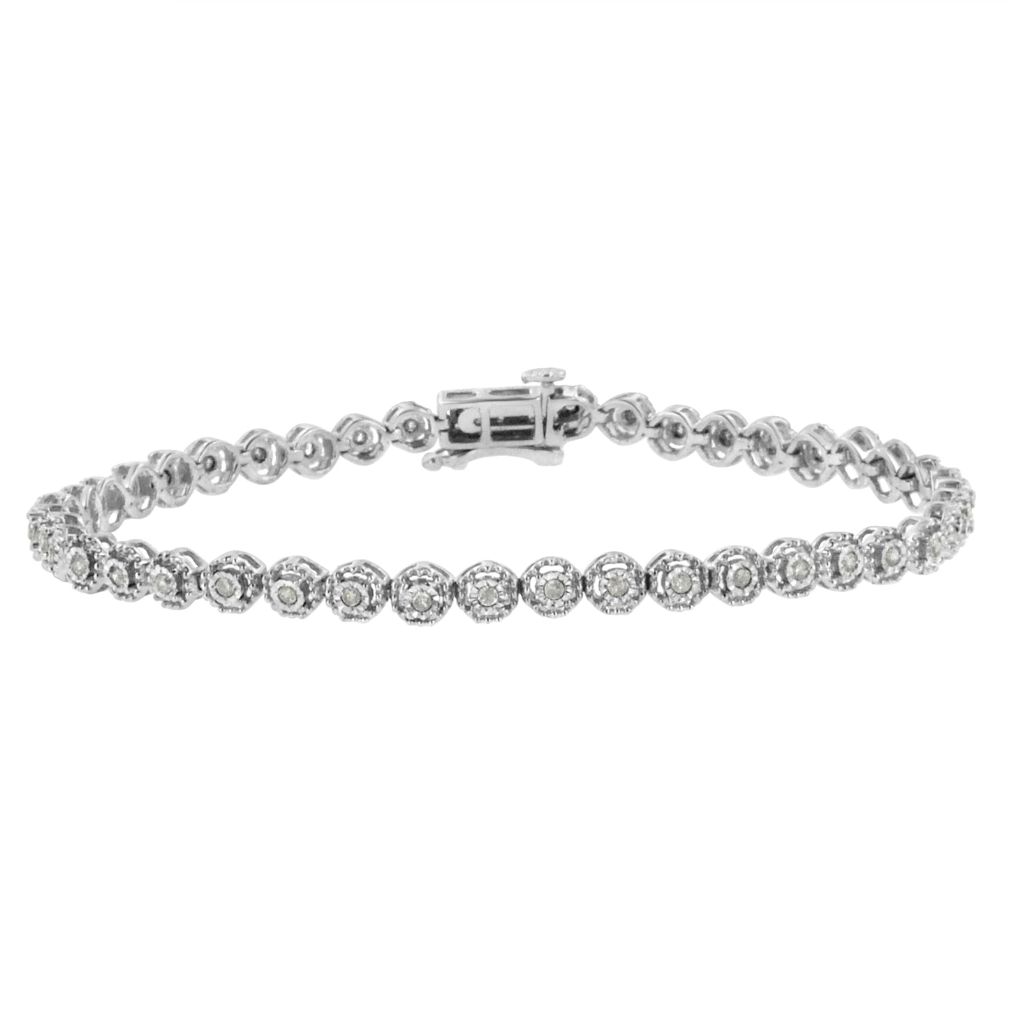 .925 Sterling Silver Diamond Bezel Design Link Bracelet - 7.25"