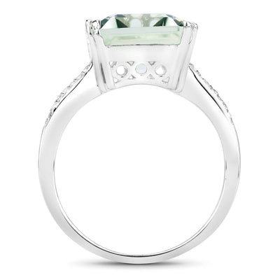 Bague en argent sterling avec améthyste verte de 10,64 carats et topaze blanche