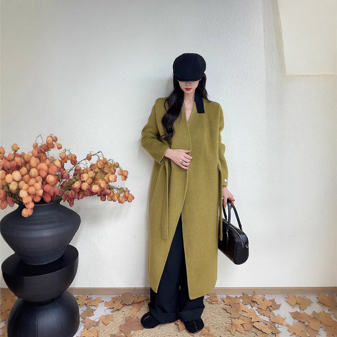 Abrigo de lana elegante de doble cara en estilo coreano