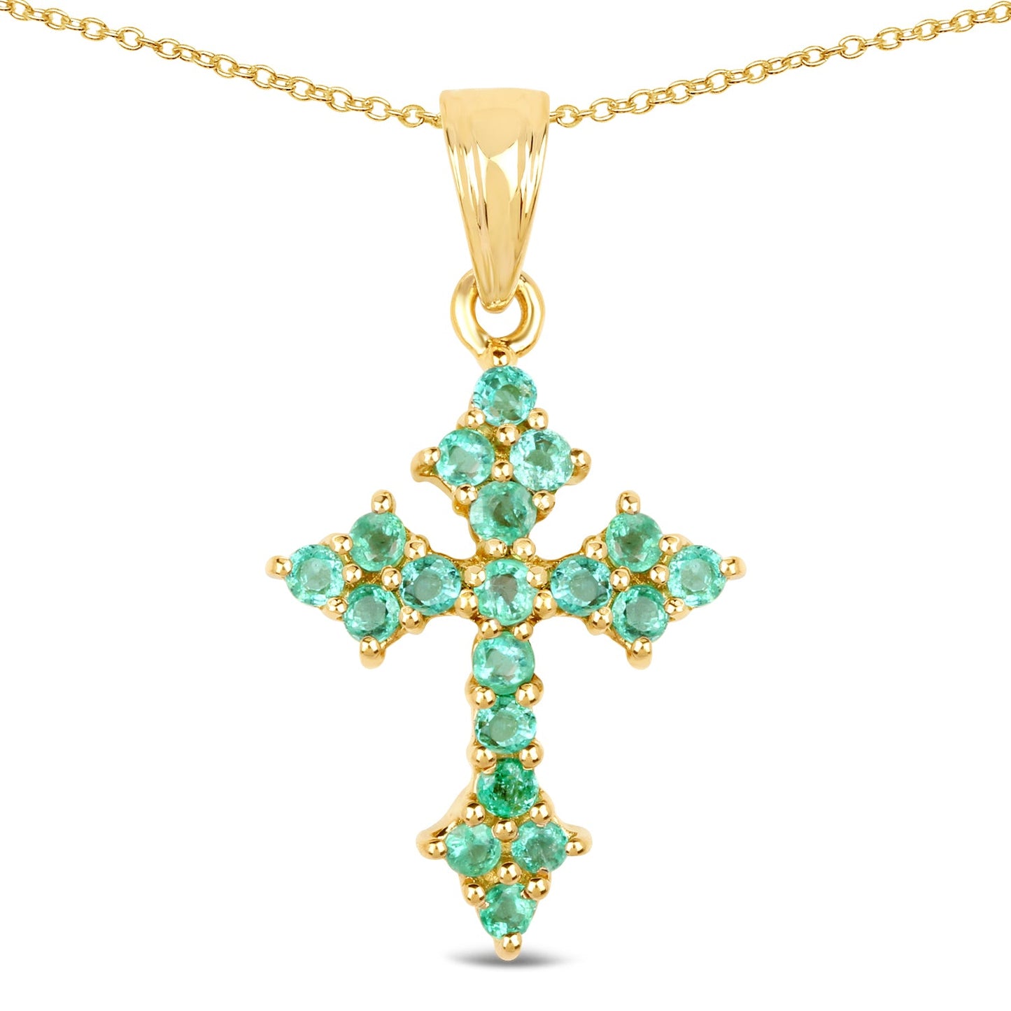 14K Yellow Gold Plated Zambian Emerald Pendant in Sterling Silver