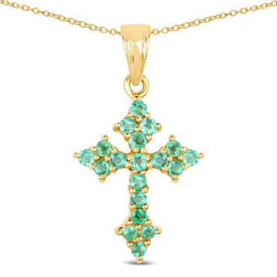 14K Yellow Gold Plated Zambian Emerald Pendant in Sterling Silver