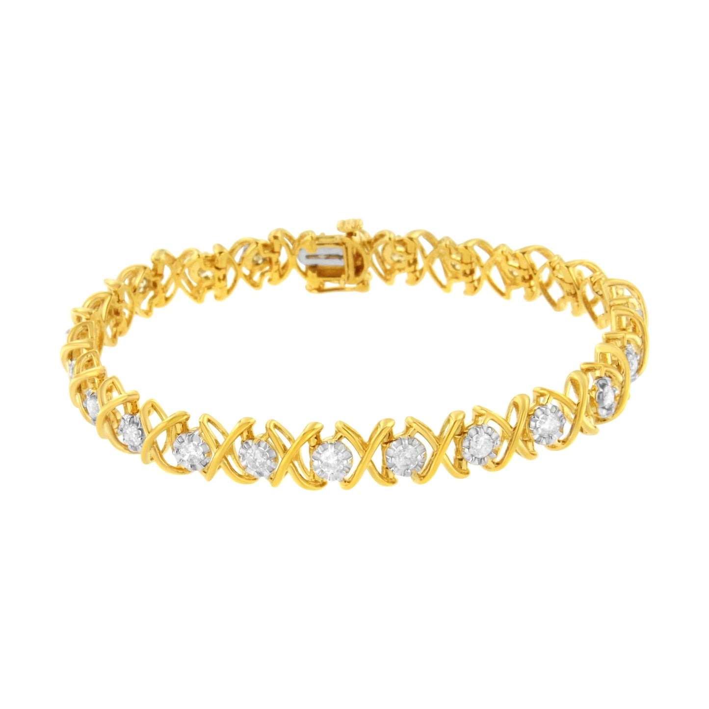 10K Yellow Gold Plated Sterling Silver Diamond XOXO Bracelet - Size 7.25"