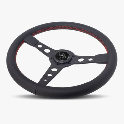 The Daytona Steering Wheel | Black Leather with Red Stitching - Korvel