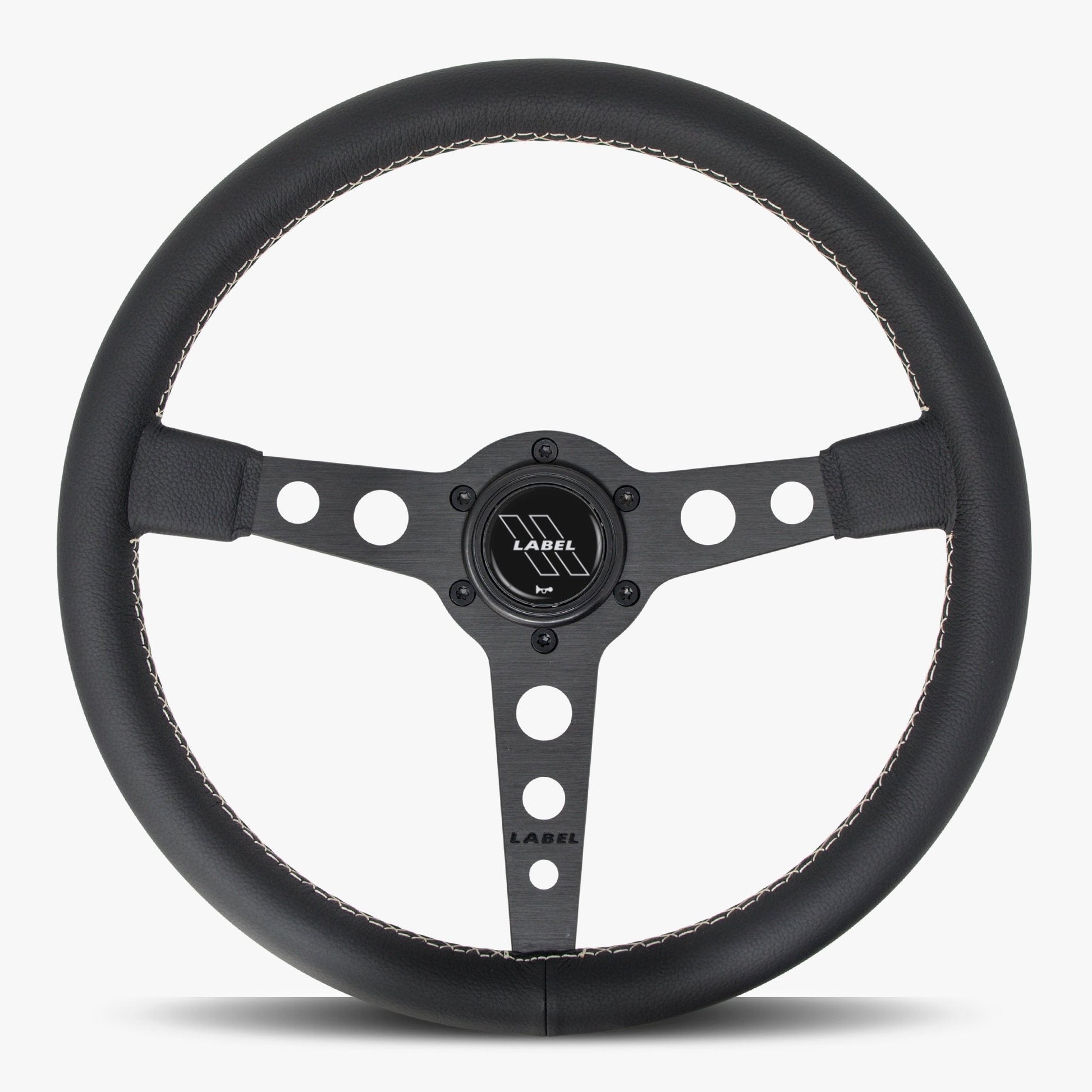 The Daytona Steering Wheel | Premium Black Leather & White Stitching - Korvel