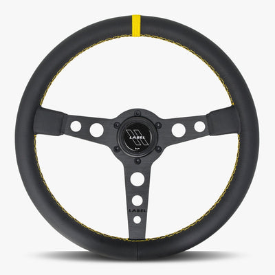 Le volant Daytona | Cuir noir et couture jaune