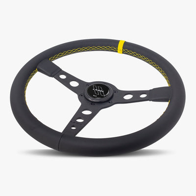 Le volant Daytona | Cuir noir et couture jaune