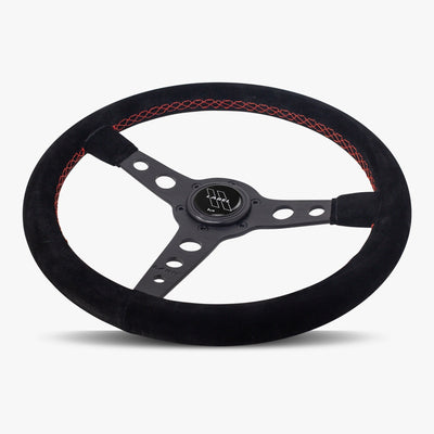 The Daytona Steering Wheel | Black Alcantara with Red Stitching - Korvel