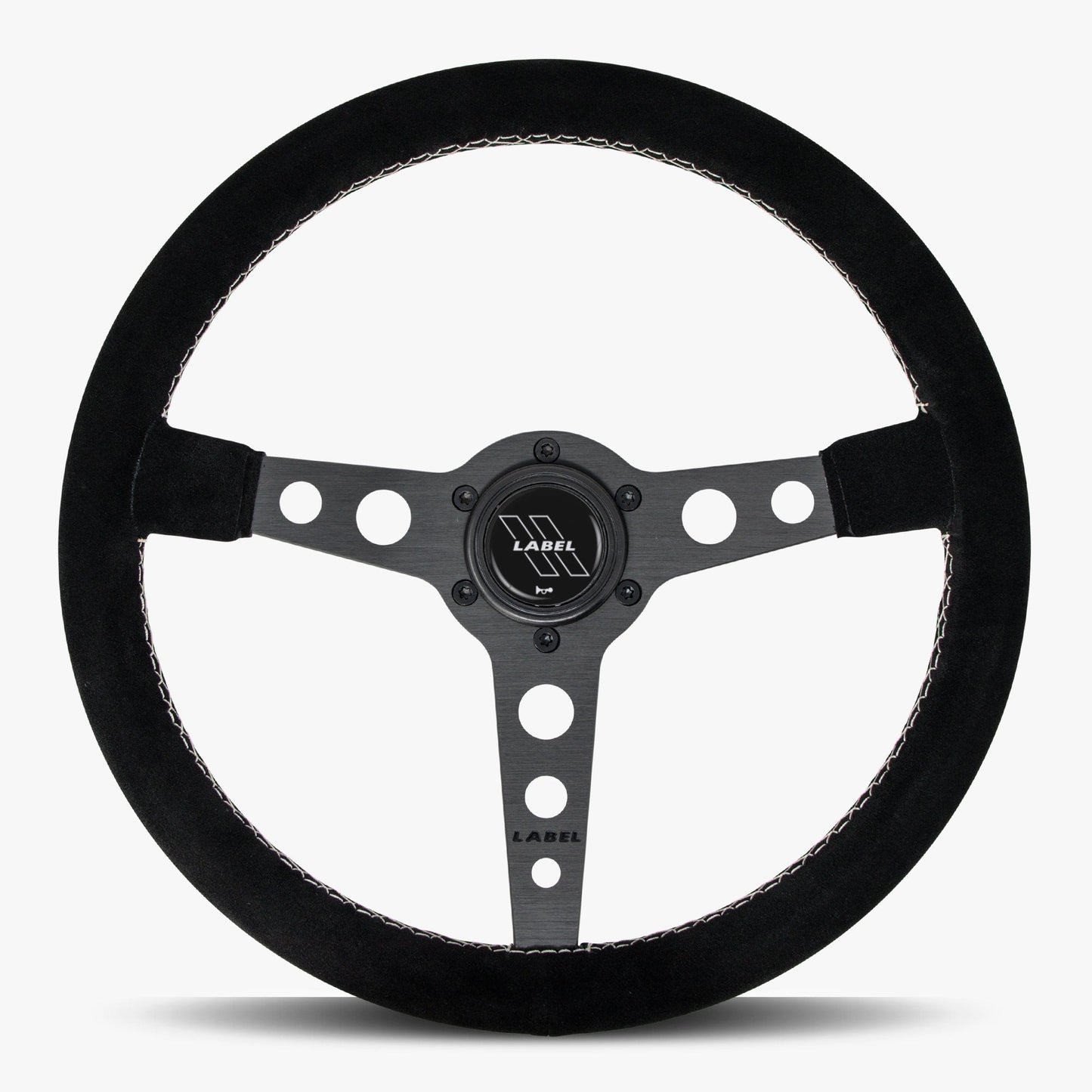 The Daytona Steering Wheel | Black Alcantara & White Stitching - Korvel