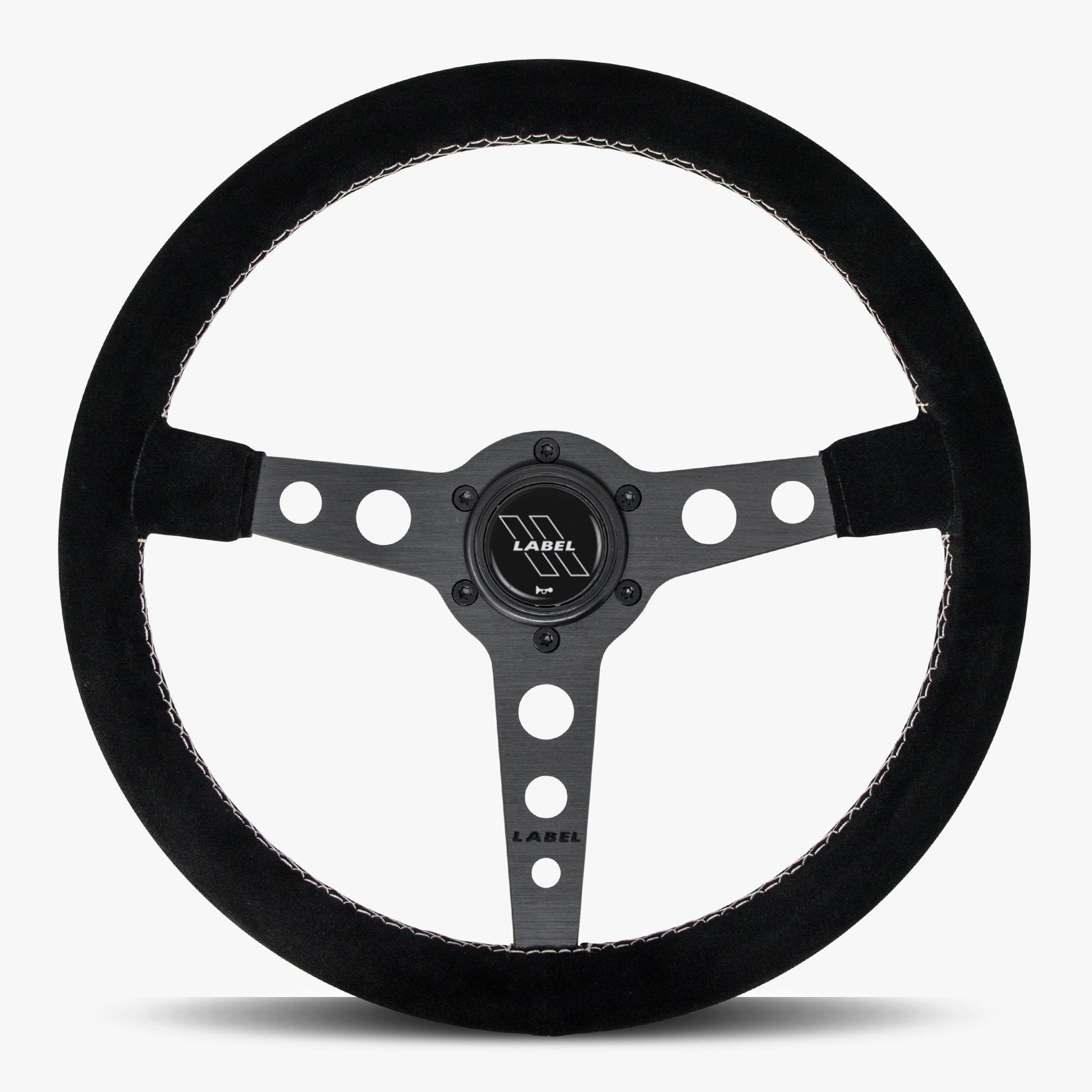 The Daytona Steering Wheel | Black Alcantara & White Stitching - Korvel