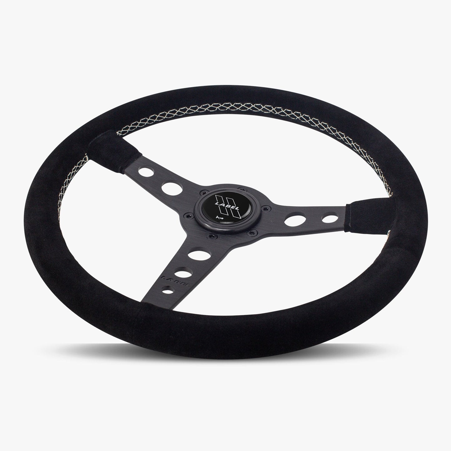 The Daytona Steering Wheel | Black Alcantara & White Stitching - Korvel