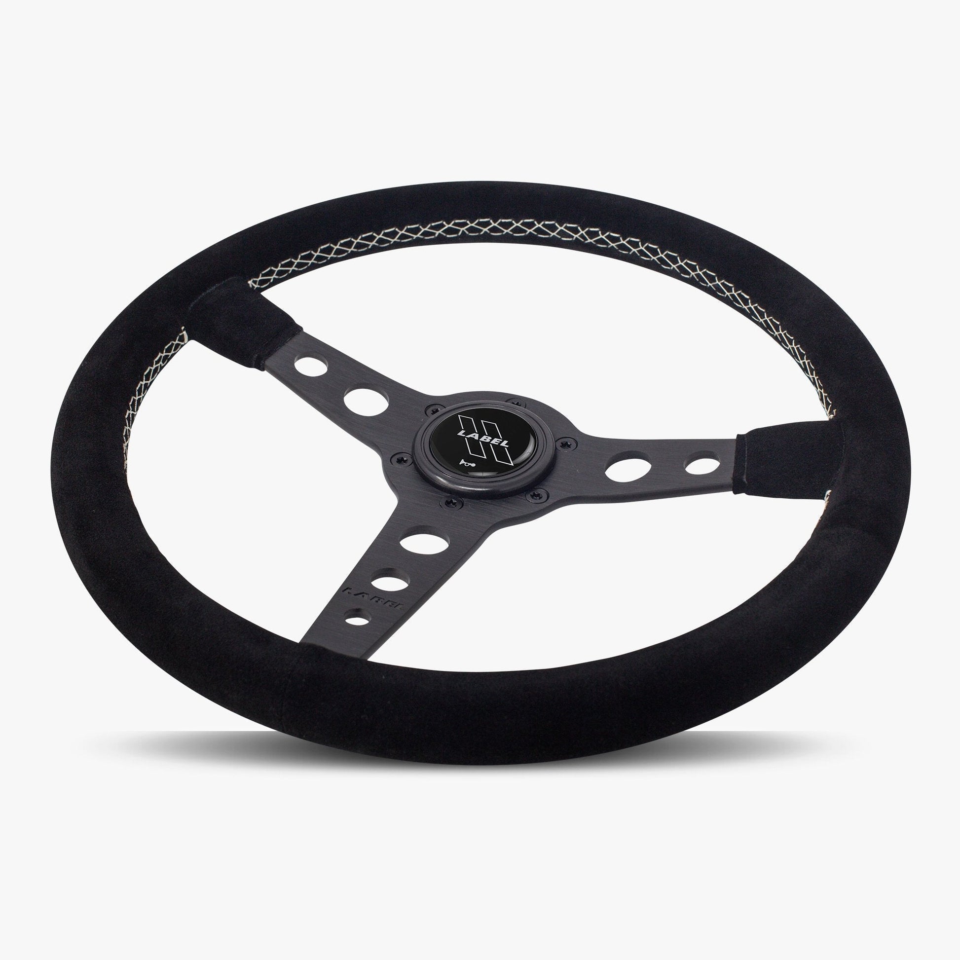The Daytona Steering Wheel | Black Alcantara & White Stitching - Korvel