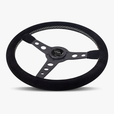 The Daytona Steering Wheel | Black Alcantara & White Stitching - Korvel