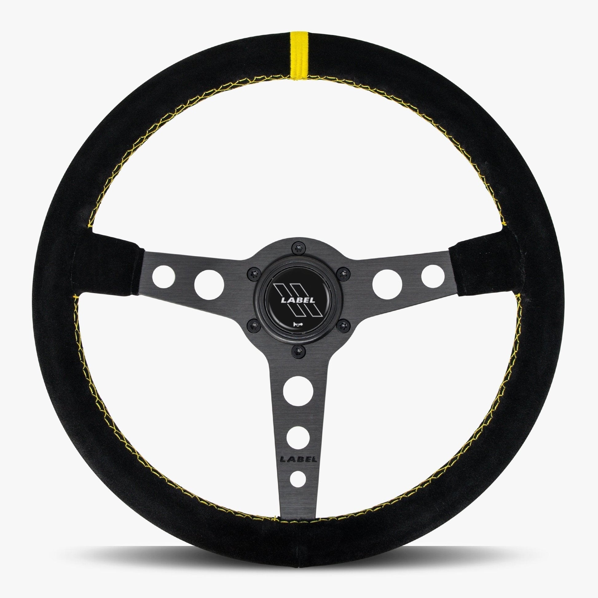 The Daytona Steering Wheel | Black Alcantara with Yellow Stitching - Korvel