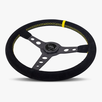 The Daytona Steering Wheel | Black Alcantara with Yellow Stitching - Korvel