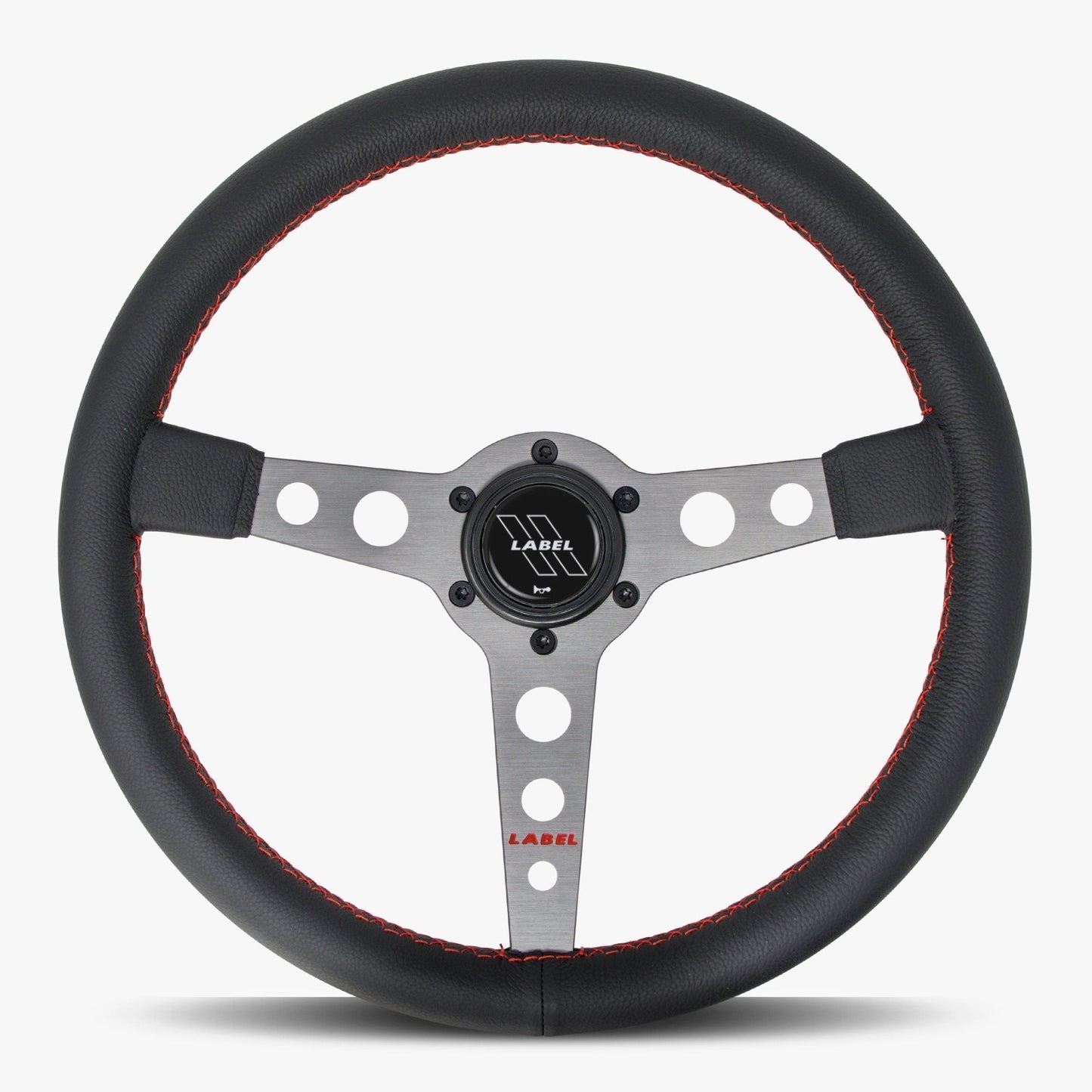 The Daytona Steering Wheel | Black Leather | Graphite Spokes | Red Stitching - Korvel