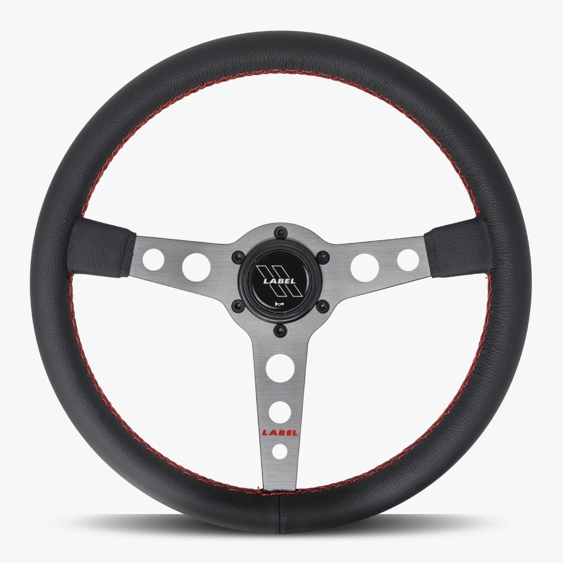 The Daytona Steering Wheel | Black Leather | Graphite Spokes | Red Stitching - Korvel