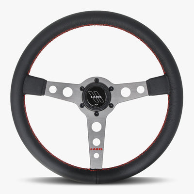 The Daytona Steering Wheel | Black Leather | Graphite Spokes | Red Stitching - Korvel