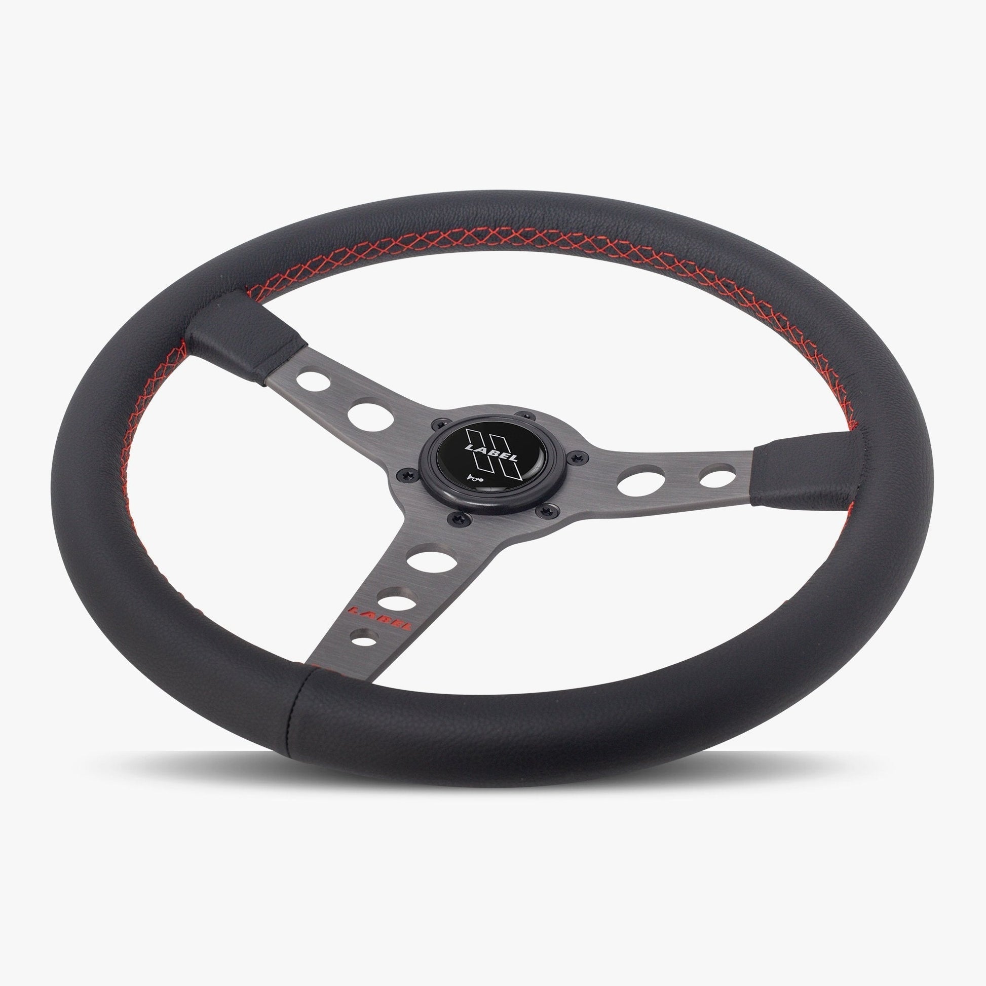 The Daytona Steering Wheel | Black Leather | Graphite Spokes | Red Stitching - Korvel