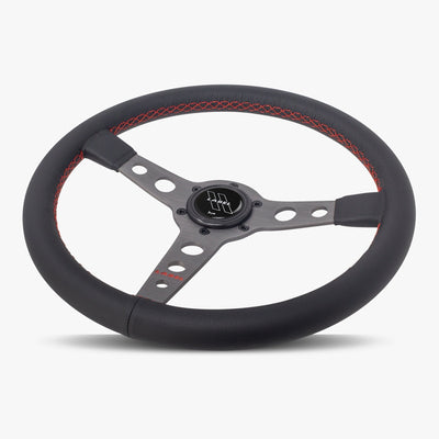 The Daytona Steering Wheel | Black Leather | Graphite Spokes | Red Stitching - Korvel