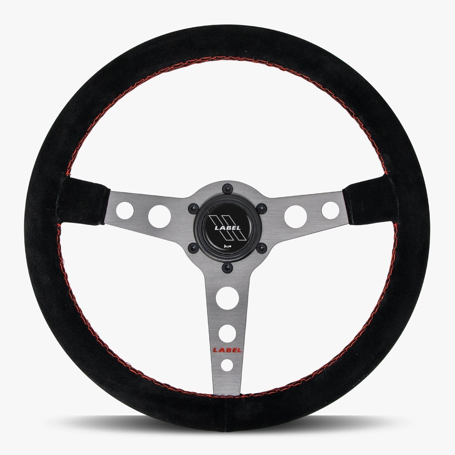 The Daytona Steering Wheel | Black Alcantara with Graphite Spokes & Red Stitching - Korvel