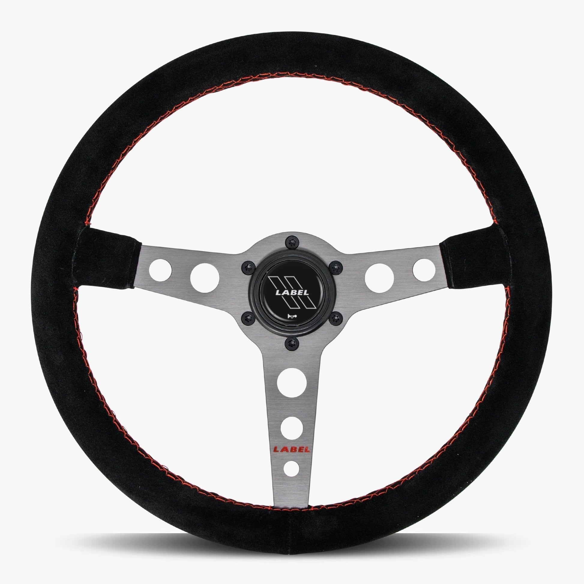 The Daytona Steering Wheel | Black Alcantara with Graphite Spokes & Red Stitching - Korvel