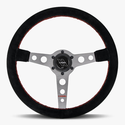 The Daytona Steering Wheel | Black Alcantara with Graphite Spokes & Red Stitching - Korvel