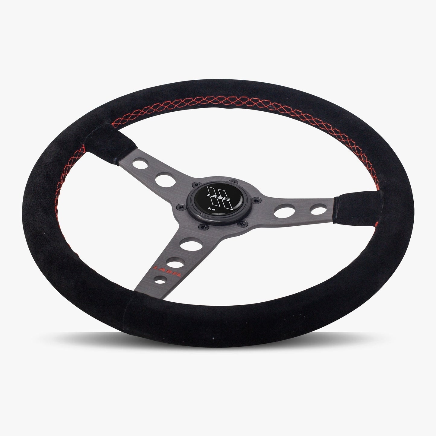 The Daytona Steering Wheel | Black Alcantara with Graphite Spokes & Red Stitching - Korvel