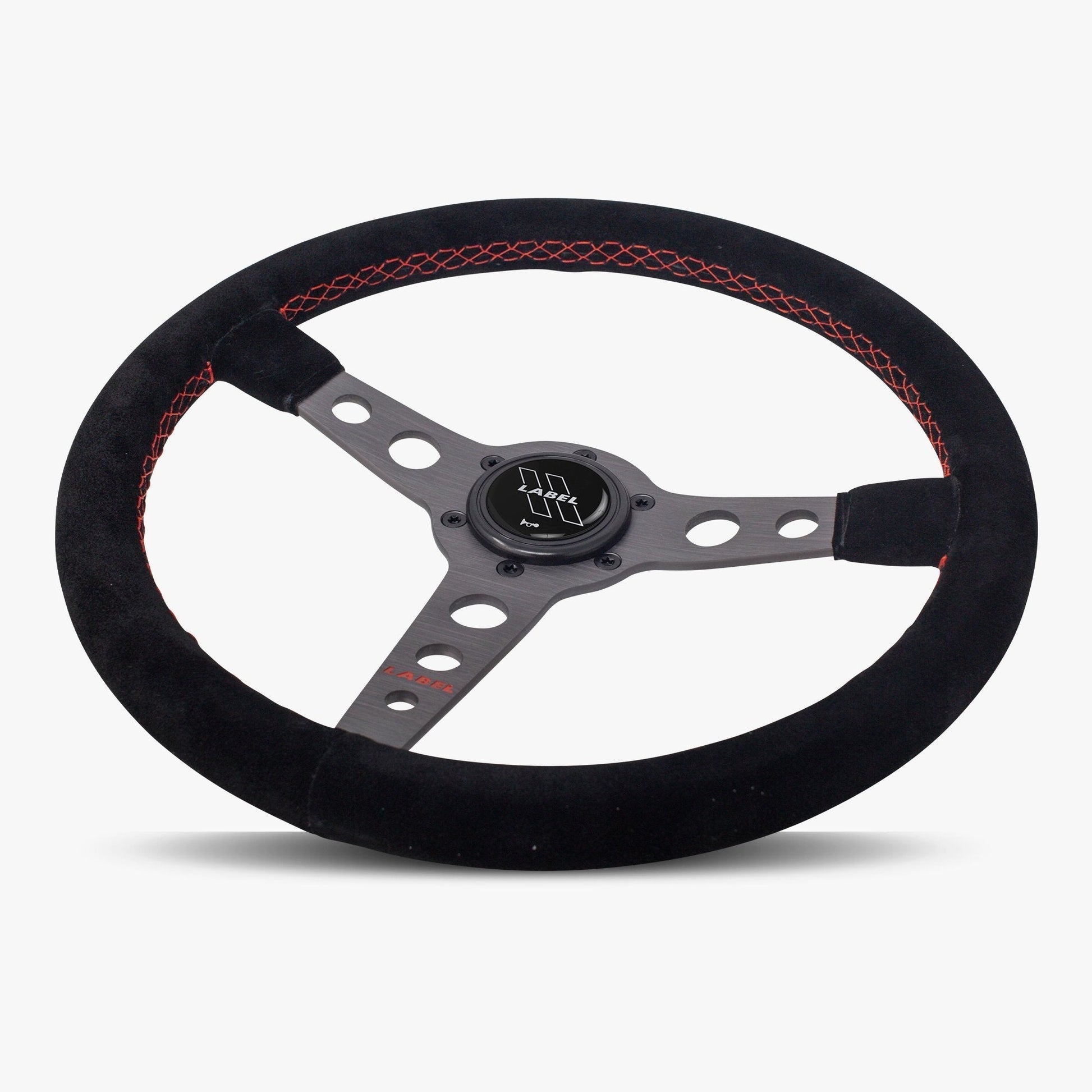 The Daytona Steering Wheel | Black Alcantara with Graphite Spokes & Red Stitching - Korvel