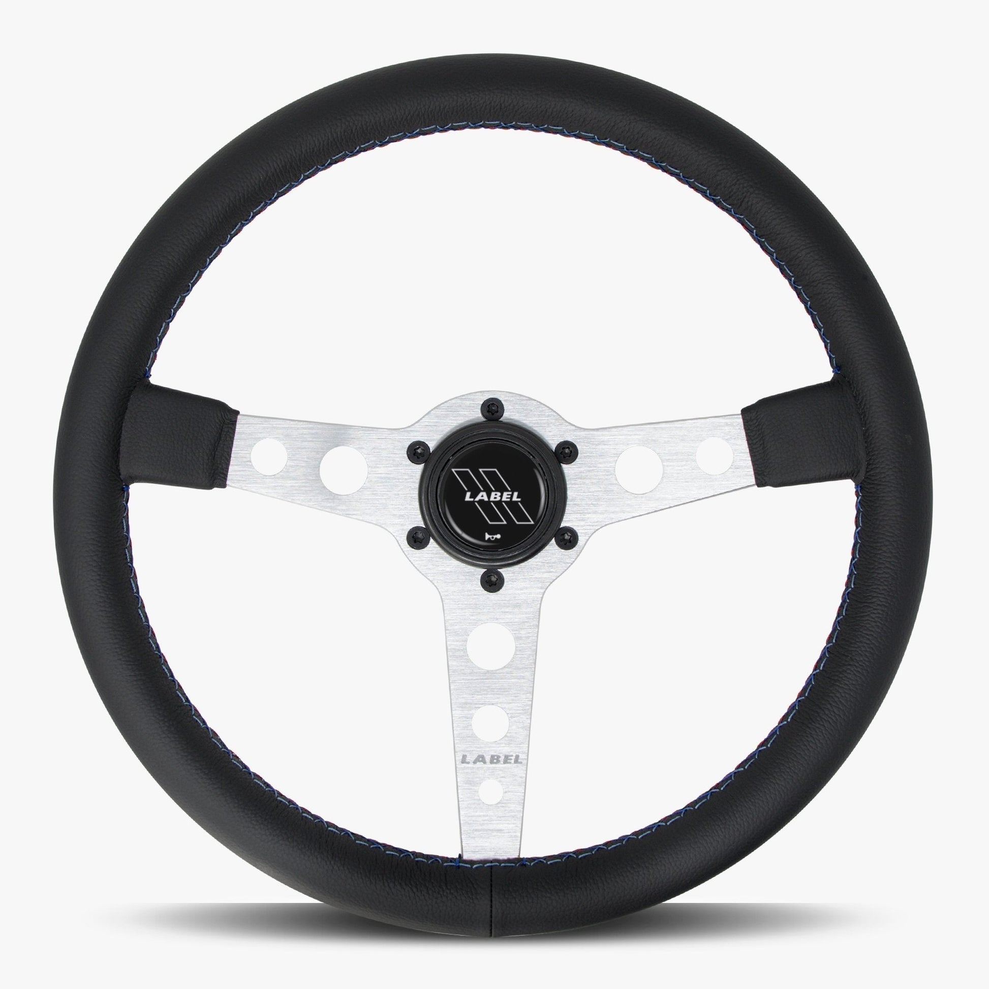 The Daytona Steering Wheel | Black Leather & Silver Spokes | Bavarian Stitch Design - Korvel
