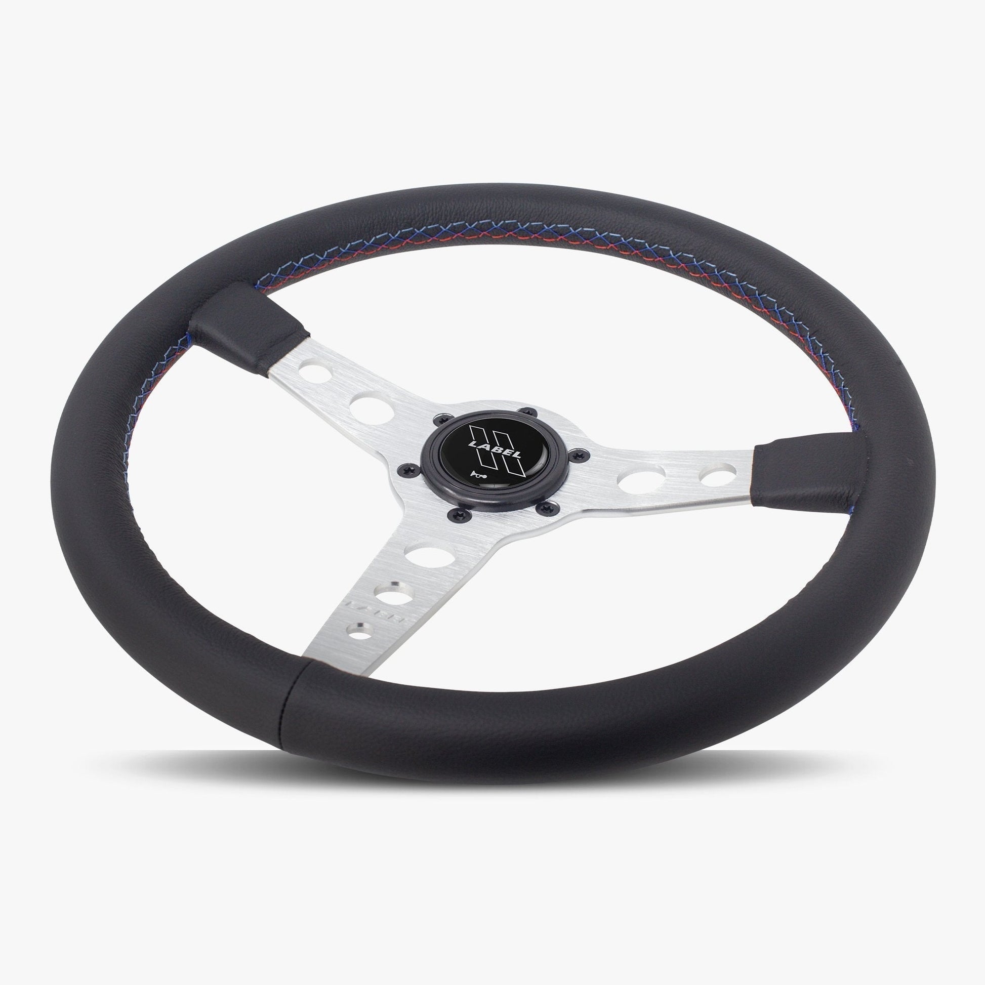 The Daytona Steering Wheel | Black Leather & Silver Spokes | Bavarian Stitch Design - Korvel