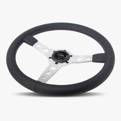 The Daytona Steering Wheel | Black Leather & Silver Spokes | Bavarian Stitch Design - Korvel