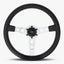 The Daytona Steering Wheel | Black Leather | Silver Spokes | White Stitching - Korvel