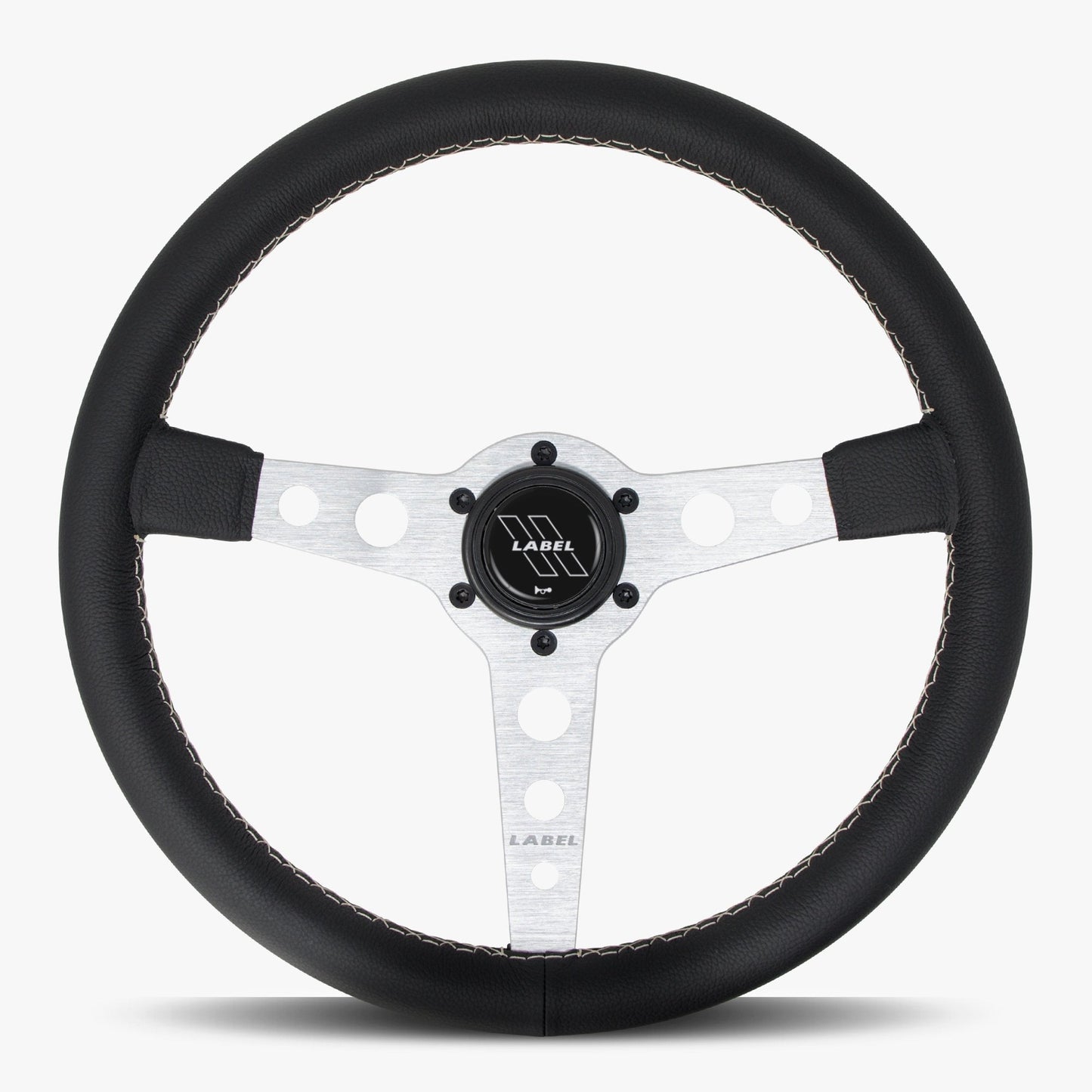 The Daytona Steering Wheel | Black Leather | Silver Spokes | White Stitching - Korvel