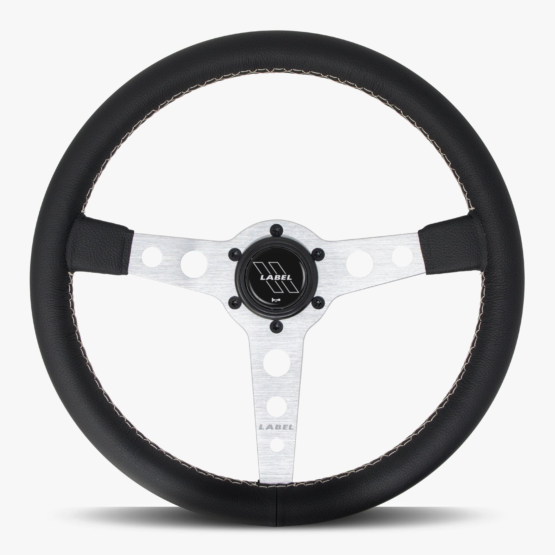 The Daytona Steering Wheel | Black Leather | Silver Spokes | White Stitching - Korvel