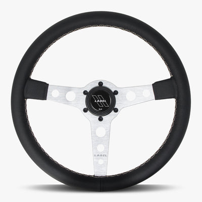 The Daytona Steering Wheel | Black Leather | Silver Spokes | White Stitching - Korvel