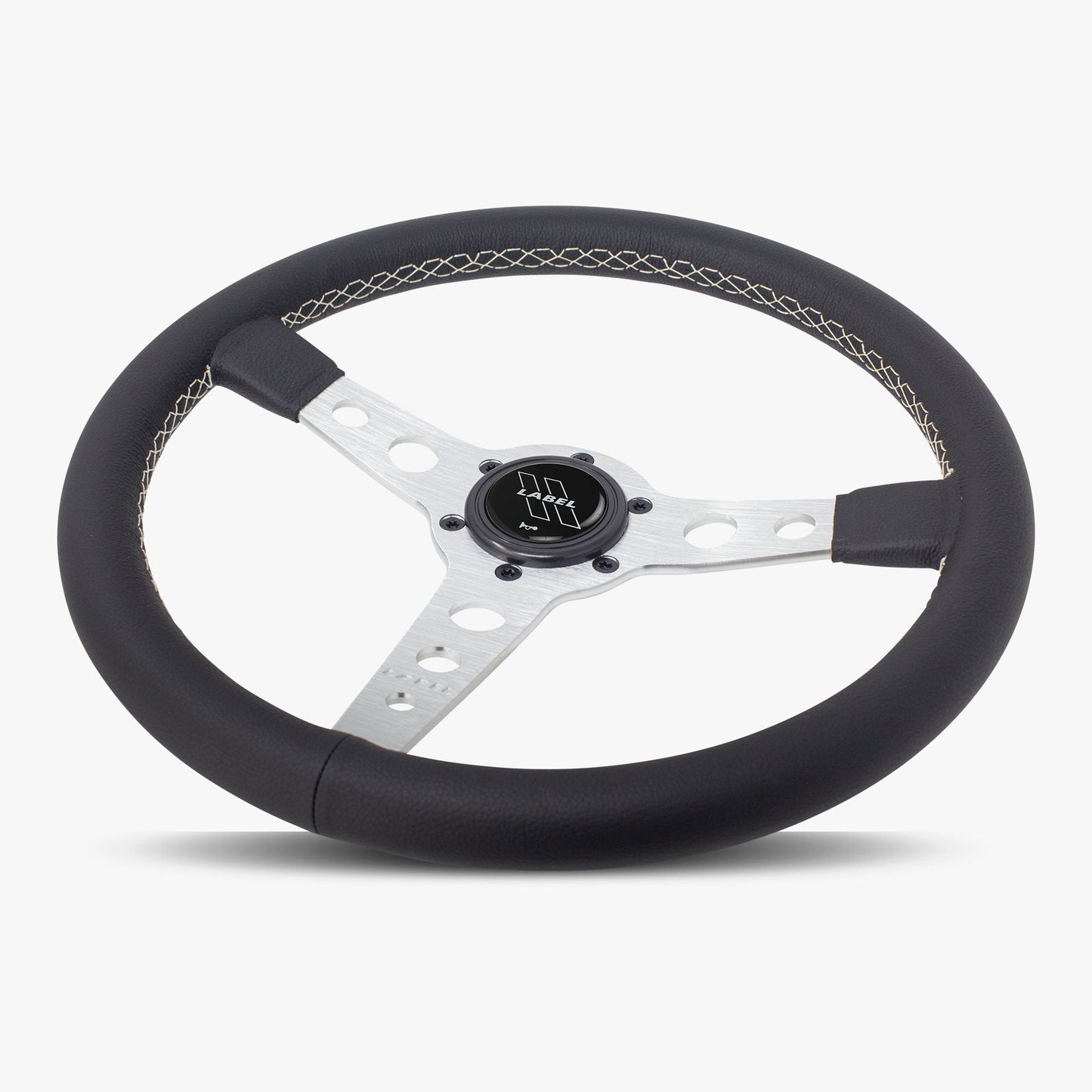 The Daytona Steering Wheel | Black Leather | Silver Spokes | White Stitching - Korvel