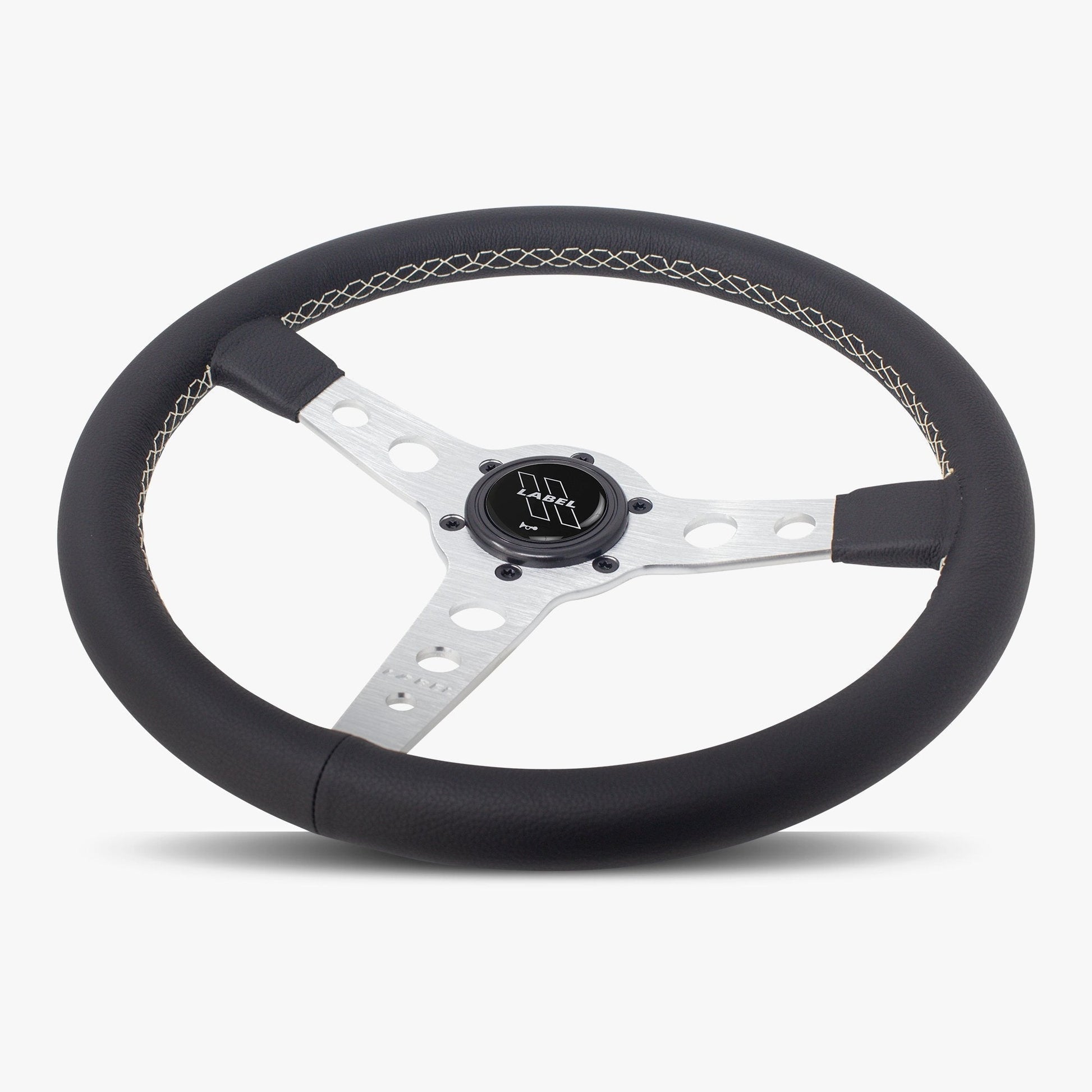 The Daytona Steering Wheel | Black Leather | Silver Spokes | White Stitching - Korvel