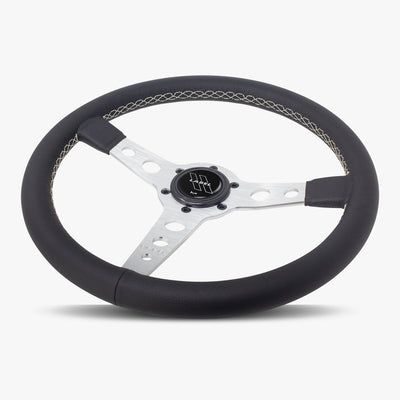 The Daytona Steering Wheel | Black Leather | Silver Spokes | White Stitching - Korvel