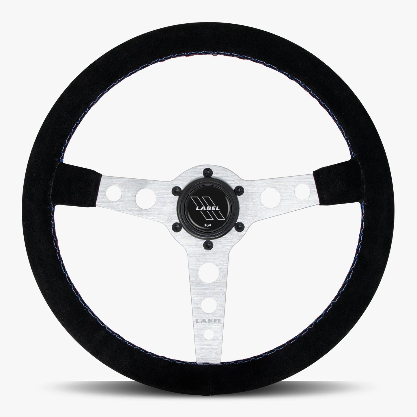 The Daytona Steering Wheel | Black Alcantara & Silver Spokes | Bavarian Stitch Design - Korvel