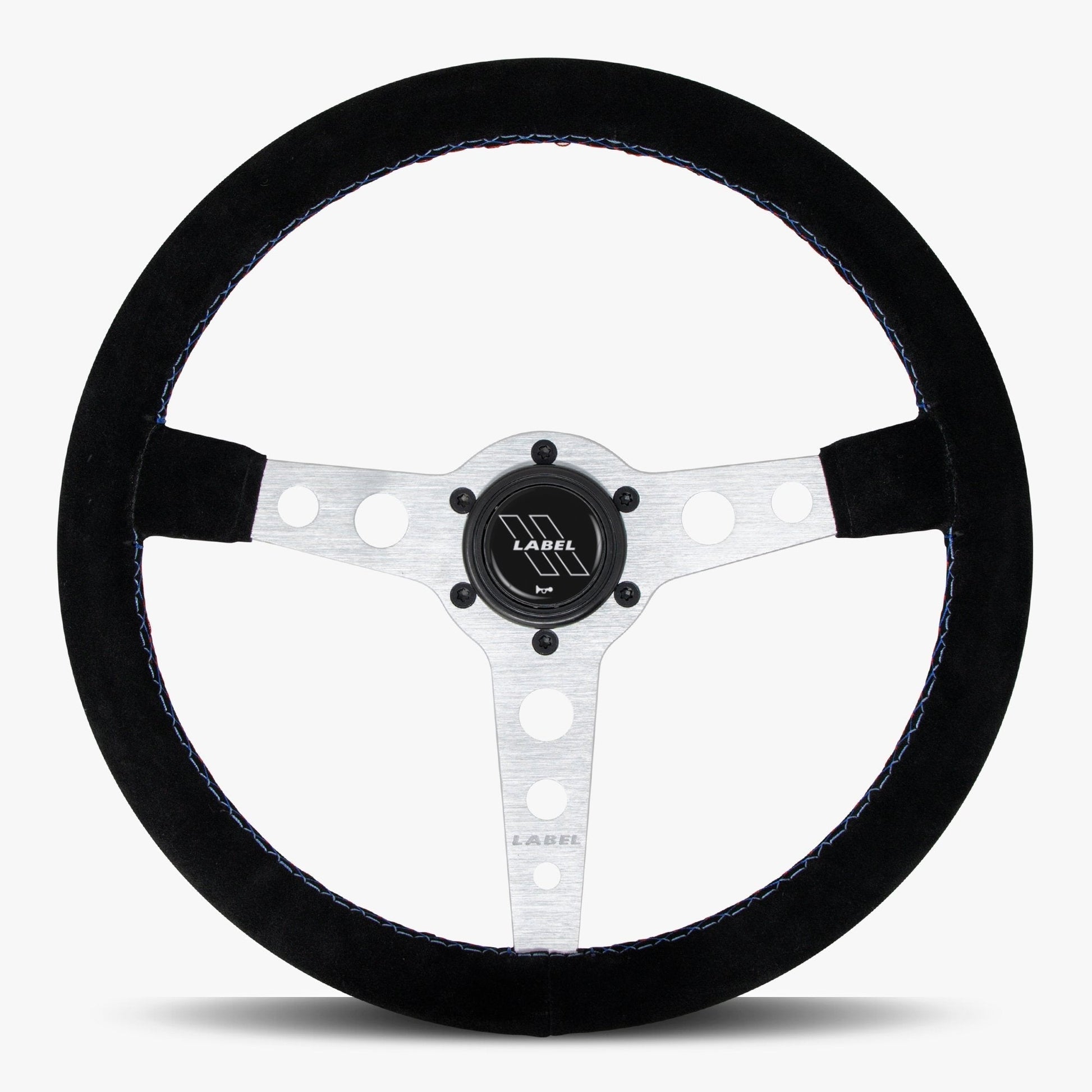 The Daytona Steering Wheel | Black Alcantara & Silver Spokes | Bavarian Stitch Design - Korvel