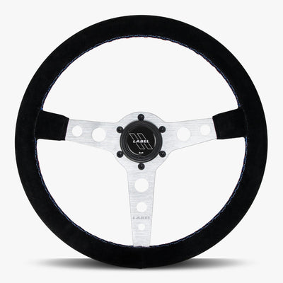 The Daytona Steering Wheel | Black Alcantara & Silver Spokes | Bavarian Stitch Design - Korvel