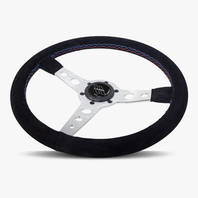 The Daytona Steering Wheel | Black Alcantara & Silver Spokes | Bavarian Stitch Design - Korvel