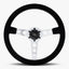 The Daytona Steering Wheel | Black Alcantara | Silver Spokes | White Stitching - Korvel
